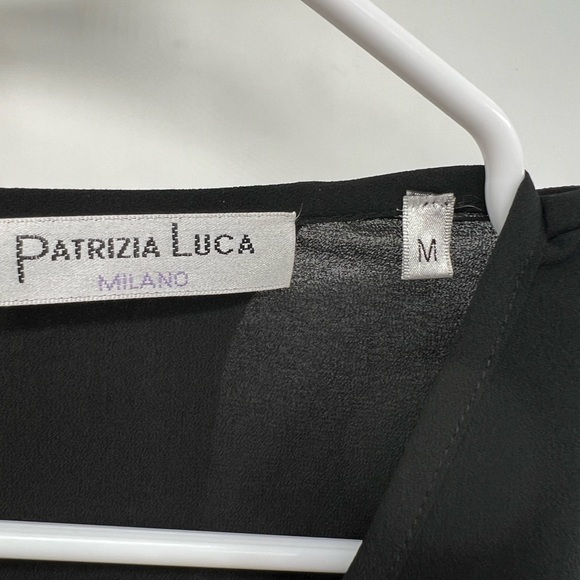 Patricia Luca black sleeveless hi low dress with cinched waist size M - Picture 4 of 11